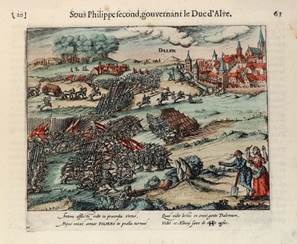 Kupferstich altkolotiert zur Schlacht bei Dahlen 1568 (Hogenberg) (Städtisches Museum Schloss Rheydt CC BY)